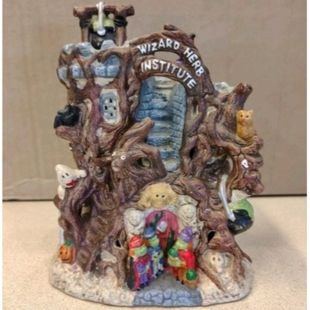 Wizard Herb Institute Figurine Halloween Decor With Ghosts Witches & Spiders